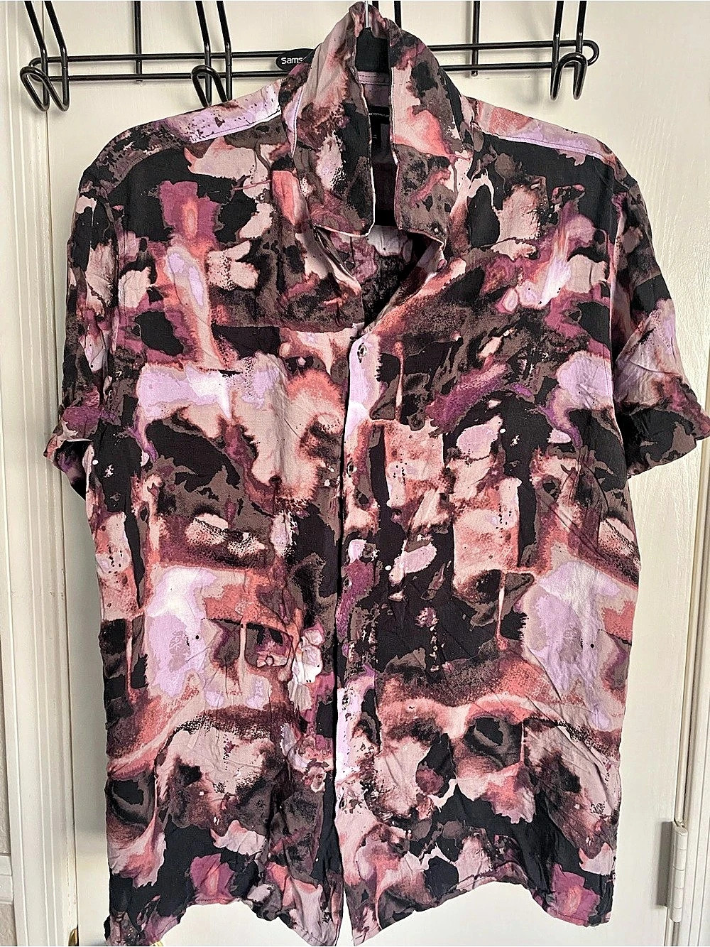 INC International Concepts Large Purple Pink Abstract Watercolor Button Down